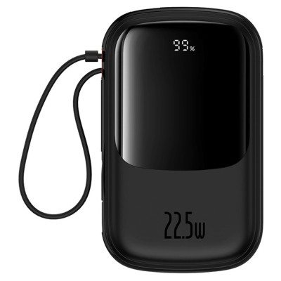 Baseus Qpow Pro+ 20000mAh 22,5W powerbank beépített USB-C kábellel és kijelzővel - fekete Baseus Qpow Pro+ 20000mAh 22,5W powerbank beépített USB-C kábellel és kijelzővel - fekete