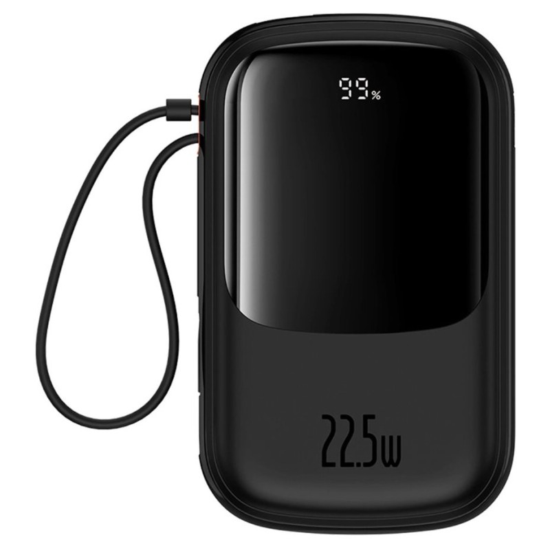 Baseus Qpow Pro+ 20000mAh 22,5W powerbank beépített USB-C kábellel és kijelzővel - fekete Baseus Qpow Pro+ 20000mAh 22,5W powerbank beépített USB-C kábellel és kijelzővel - fekete