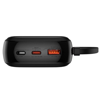 Baseus Qpow Pro+ 20000mAh 22,5W powerbank beépített USB-C kábellel és kijelzővel - fekete Baseus Qpow Pro+ 20000mAh 22,5W powerbank beépített USB-C kábellel és kijelzővel - fekete