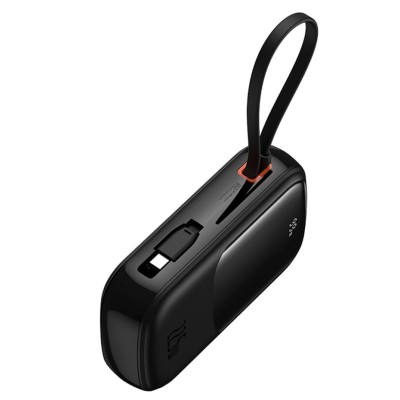 Baseus Qpow Pro+ 20000mAh 22,5W powerbank beépített USB-C kábellel és kijelzővel - fekete Baseus Qpow Pro+ 20000mAh 22,5W powerbank beépített USB-C kábellel és kijelzővel - fekete