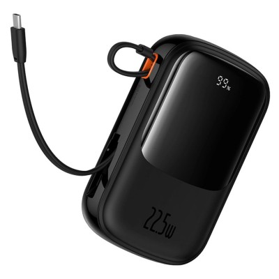 Baseus Qpow Pro+ 20000mAh 22,5W powerbank beépített USB-C kábellel és kijelzővel - fekete Baseus Qpow Pro+ 20000mAh 22,5W powerbank beépített USB-C kábellel és kijelzővel - fekete