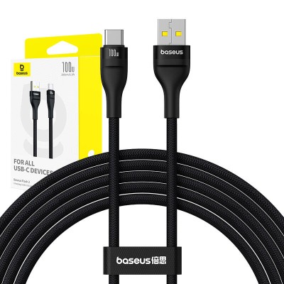 Baseus Flash 2 gyorstöltő kábel USB / USB-C, 100W, 2m (fekete) Baseus Flash 2 gyorstöltő kábel USB / USB-C, 100W, 2m (fekete)