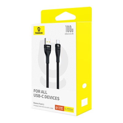 Baseus Flash 2 gyorstöltő kábel USB / USB-C, 100W, 2m (fekete) Baseus Flash 2 gyorstöltő kábel USB / USB-C, 100W, 2m (fekete)