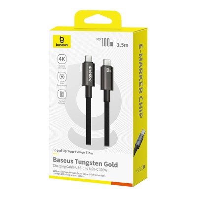 Baseus Tungsten Gold USB-C 3.2 / USB-C 3.2 kábel 100W 4K 60Hz 1,5m - (fekete) Baseus Tungsten Gold USB-C 3.2 / USB-C 3.2 kábel 100W 4K 60Hz 1,5m - (fekete)