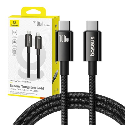 Baseus Tungsten Gold USB-C 3.2 / USB-C 3.2 kábel 100W 4K 60Hz 1,5m - (fekete) Baseus Tungsten Gold USB-C 3.2 / USB-C 3.2 kábel 100W 4K 60Hz 1,5m - (fekete)