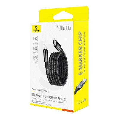 Baseus Tungsten Gold mágneses USB-C / USB-C kábel 100W 1m - (fekete) Baseus Tungsten Gold mágneses USB-C / USB-C kábel 100W 1m - (fekete)