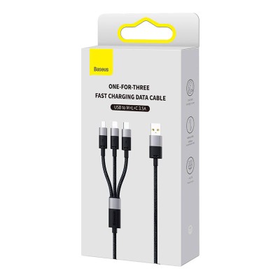 Baseus StarSpeed USB gyorstöltés M+L+C-hez 3.5A 0,6m (fekete) Baseus StarSpeed USB gyorstöltés M+L+C-hez 3.5A 0,6m (fekete)