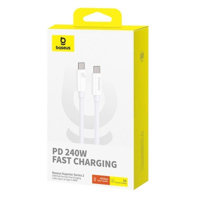 Baseus Superior 2 Series USB-C / USB-C kábel 240W PD 8K 60Hz 1m - fehér Baseus Superior 2 Series USB-C / USB-C kábel 240W PD 8K 60Hz 1m - fehér