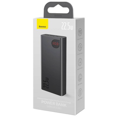 Baseus Adaman Metal Powerbank, 20000mAh, 2xUSB, USB-C, Lightning, microUSB, 22.5W (fekete)
