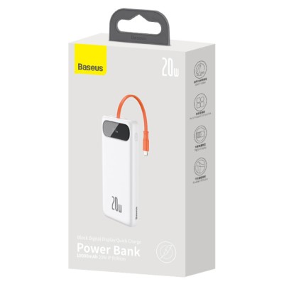 Baseus Block Power Bank 10000mAh, 20 W + Lightning kábel (fehér) Baseus Block Power Bank 10000mAh, 20 W + Lightning kábel (fehér)