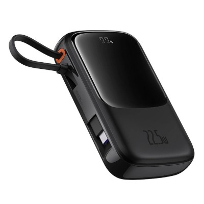 Baseus Qpow Pro+ 10000mAh 22,5W powerbank beépített USB-C kábellel és kijelzővel - fekete Baseus Qpow Pro+ 10000mAh 22,5W powerbank beépített USB-C kábellel és kijelzővel - fekete