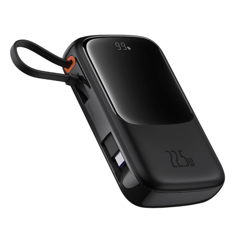 Baseus Qpow Pro+ 10000mAh 22,5W powerbank beépített USB-C kábellel és kijelzővel - fekete Baseus Qpow Pro+ 10000mAh 22,5W powerbank beépített USB-C kábellel és kijelzővel - fekete