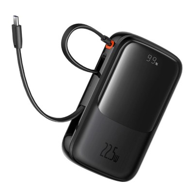 Baseus Qpow Pro+ 10000mAh 22,5W powerbank beépített USB-C kábellel és kijelzővel - fekete Baseus Qpow Pro+ 10000mAh 22,5W powerbank beépített USB-C kábellel és kijelzővel - fekete