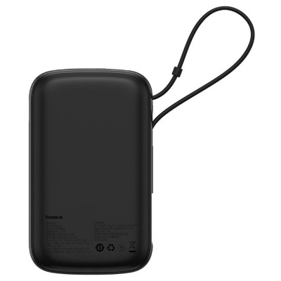 Baseus Qpow Pro+ 10000mAh 22,5W powerbank beépített USB-C kábellel és kijelzővel - fekete Baseus Qpow Pro+ 10000mAh 22,5W powerbank beépített USB-C kábellel és kijelzővel - fekete