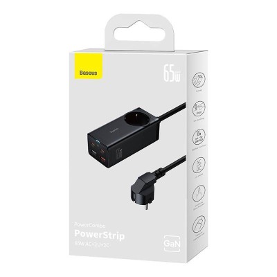 Baseus GaN3 Pro hálózati töltő 2xUSB + 2xUSB-C + AC, 65W (fekete) Baseus GaN3 Pro hálózati töltő 2xUSB + 2xUSB-C + AC, 65W (fekete)