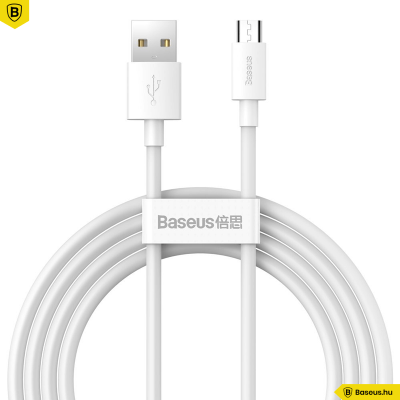 Baseus Simple Wisdom Micro USB adat/töltőkábel 2,1A 1,5m (2db/cs.) - Fehér