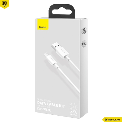 Baseus Simple Wisdom Micro USB adat/töltőkábel 2,1A 1,5m (2db/cs.) - Fehér