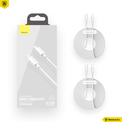 Baseus Simple Wisdom USB-C/Lightning adat/töltőkábel PD 20W 1,5m (2db) - Fehér Baseus Simple Wisdom USB-C/Lightning adat/töltőkábel PD 20W 1,5m (2db) - Fehér