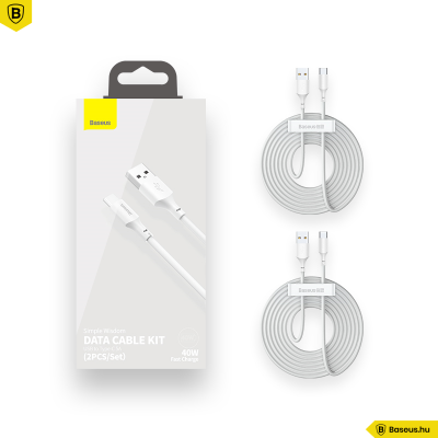 Baseus Simple Wisdom USB-C adat/töltőkábel PD 40W 5A 1,5m (2db) - Fehér Baseus Simple Wisdom USB-C adat/töltőkábel PD 40W 5A 1,5m (2db) - Fehér