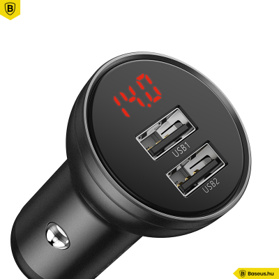 Baseus 2USB 4,8A 24W autós töltő LCD kijelzővel + 3in1 töltő kábellel