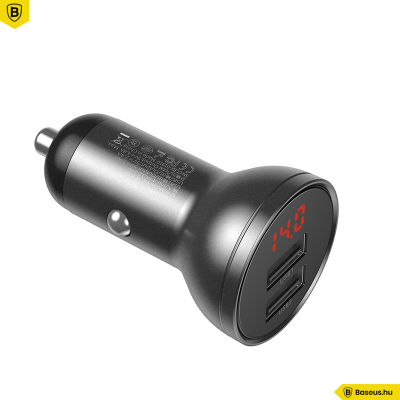 Baseus 2USB 4,8A 24W autós töltő LCD kijelzővel + 3in1 töltő kábellel
