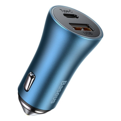 Baseus Golden Contactor Pro autós töltő, USB + USB-C, QC4.0 +, PD, SCP, 40 W, kék + USB-C - Lightning kábel 1 m, kék Baseus Golden Contactor Pro autós töltő, USB + USB-C, QC4.0 +, PD, SCP, 40 W, kék + USB-C - Lightning kábel 1 m, kék