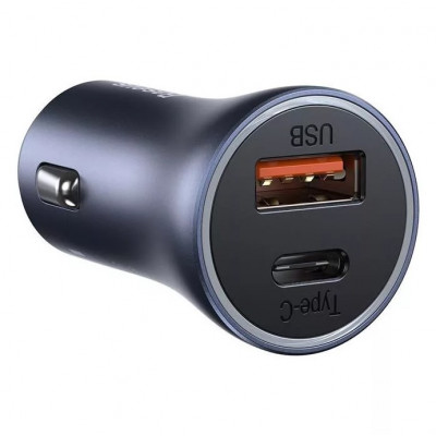 Baseus Golden Contactor Pro autós töltő, USB + USB-C, QC4.0 +, PD, SCP, 40 W, szürke + USB-C/Lighting kábel 1m,fekete