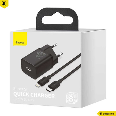 Baseus Super Si hálózati USB-C gyorstöltő 20W USB-C/Lightning kábellel - Fekete