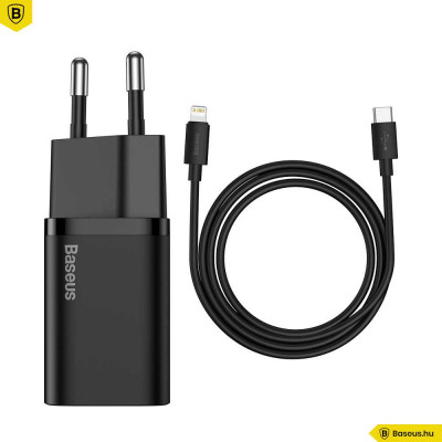 Baseus Super Si hálózati USB-C gyorstöltő 20W USB-C/Lightning kábellel - Fekete Baseus Super Si hálózati USB-C gyorstöltő 20W USB-C/Lightning kábellel - Fekete