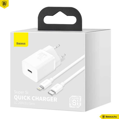 Baseus Super Si hálózati USB-C gyorstöltő 20W USB-C/Lightning kábellel - Fehér Baseus Super Si hálózati USB-C gyorstöltő 20W USB-C/Lightning kábellel - Fehér