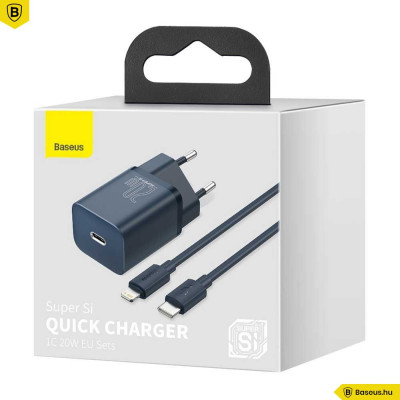 Baseus Super Si hálózati USB-C gyorstöltő 20W USB-C/Lightning kábellel - Kék Baseus Super Si hálózati USB-C gyorstöltő 20W USB-C/Lightning kábellel - Kék