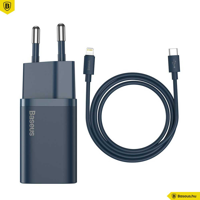 Baseus Super Si hálózati USB-C gyorstöltő 20W USB-C/Lightning kábellel - Kék Baseus Super Si hálózati USB-C gyorstöltő 20W USB-C/Lightning kábellel - Kék