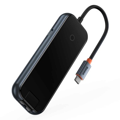 Baseus AcmeJoy series Hub 5 az 1-ben USB-C to 2xUSB 3.0 + USB 2.0 + USB-C PD + RJ45 (sötétszürke)
