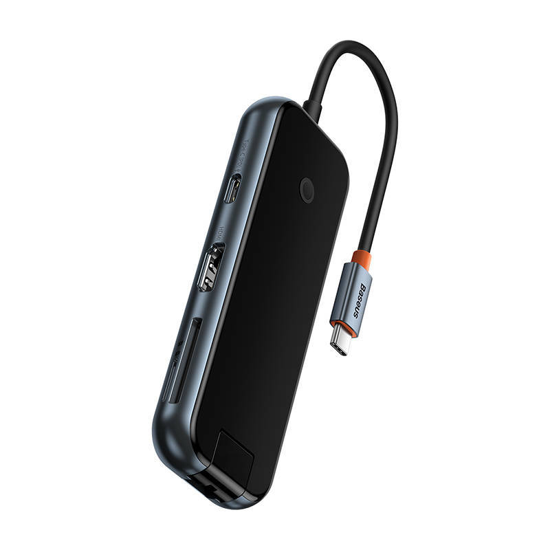 Baseus AcmeJoy 8 az 1-ben Hub USB-C - HDMI + 2xUSB + PD + SD/TF + RJ45 (sötétszürke) Baseus AcmeJoy 8 az 1-ben Hub USB-C - HDMI + 2xUSB + PD + SD/TF + RJ45 (sötétszürke)