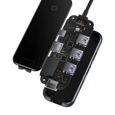 Baseus AcmeJoy 8 az 1-ben Hub USB-C - HDMI + 2xUSB + PD + SD/TF + RJ45 (sötétszürke) Baseus AcmeJoy 8 az 1-ben Hub USB-C - HDMI + 2xUSB + PD + SD/TF + RJ45 (sötétszürke)