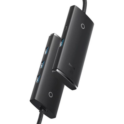 Baseus Lite Sorozat Hub 4 az 1-ben USB-C - 4x USB 3.0 + USB-C, 25cm (fekete) Baseus Lite Sorozat Hub 4 az 1-ben USB-C - 4x USB 3.0 + USB-C, 25cm (fekete)