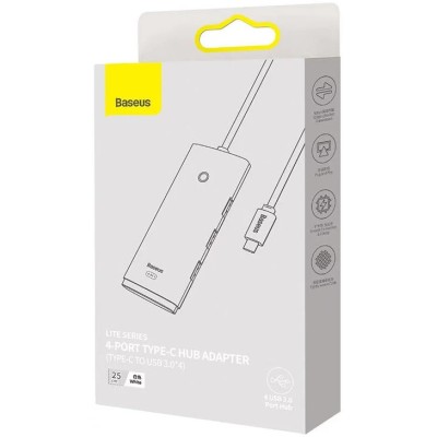Baseus Lite Sorozat Hub 4 az 1-ben USB-C - 4x USB 3.0 + USB-C, 25cm (fehér) Baseus Lite Sorozat Hub 4 az 1-ben USB-C - 4x USB 3.0 + USB-C, 25cm (fehér)