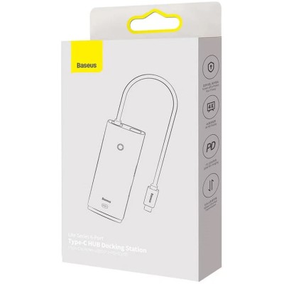 Baseus Lite Sorozat Hub 6 az 1-ben USB-C - 2x USB 3.0 + USB-C PD + HDMI + SD/TF (fehér) Baseus Lite Sorozat Hub 6 az 1-ben USB-C - 2x USB 3.0 + USB-C PD + HDMI + SD/TF (fehér)