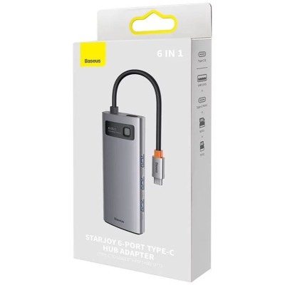 Baseus Metal Gleam Series 6 az 1-ben hub, USB-C - 3x USB 3.0 + USB-C PD + microSD/SD Baseus Metal Gleam Series 6 az 1-ben hub, USB-C - 3x USB 3.0 + USB-C PD + microSD/SD