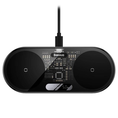 Baseus Digital LED Display Kettős Qi vezeték nélküli töltő, 20W Baseus Digital LED Display Kettős Qi vezeték nélküli töltő, 20W