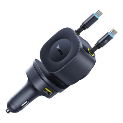 Baseus PrimeTrip VR2 Max autós töltő 100W, két behúzható USB-C kábellel – fekete