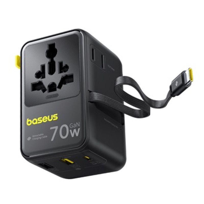 Baseus EnerCore CG11 utazó töltőadapter 70W, behúzható USB-C kábellel – fekete Baseus EnerCore CG11 utazó töltőadapter 70W, behúzható USB-C kábellel – fekete