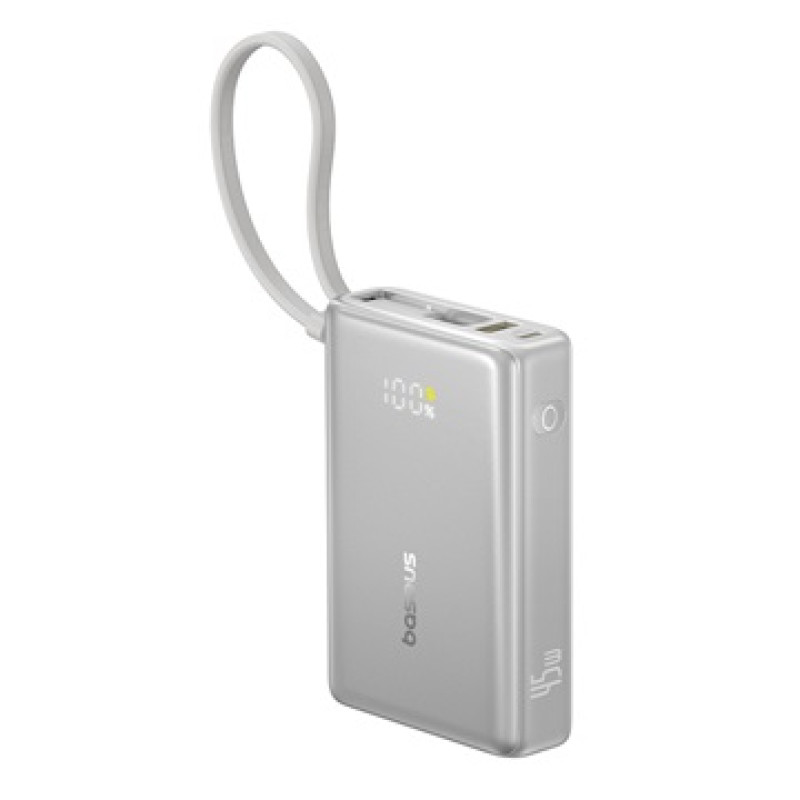 Baseus PicoGo powerbank 10000 mAh, 45W, beépített USB-C kábellel – ezüst Baseus PicoGo powerbank 10000 mAh, 45W, beépített USB-C kábellel – ezüst
