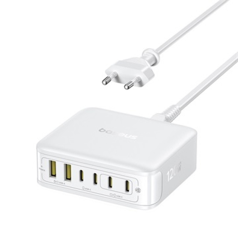 Baseus EnerFill FH21 asztali töltőállomás, 120W, 4×USB-C + 2×USB-A – fehér Baseus EnerFill FH21 asztali töltőállomás, 120W, 4×USB-C + 2×USB-A – fehér