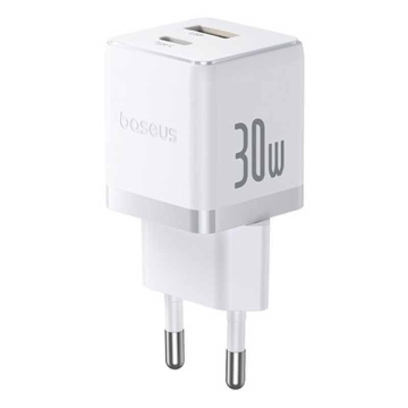Baseus Palm hálózati töltő, 30W, USB-C + USB-A – fehér Baseus Palm hálózati töltő, 30W, USB-C + USB-A – fehér